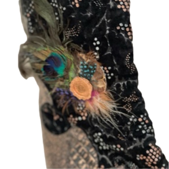 El Verquero luxury Italian embellished black wedge cowboy boots size 7 - Picture 5 of 6